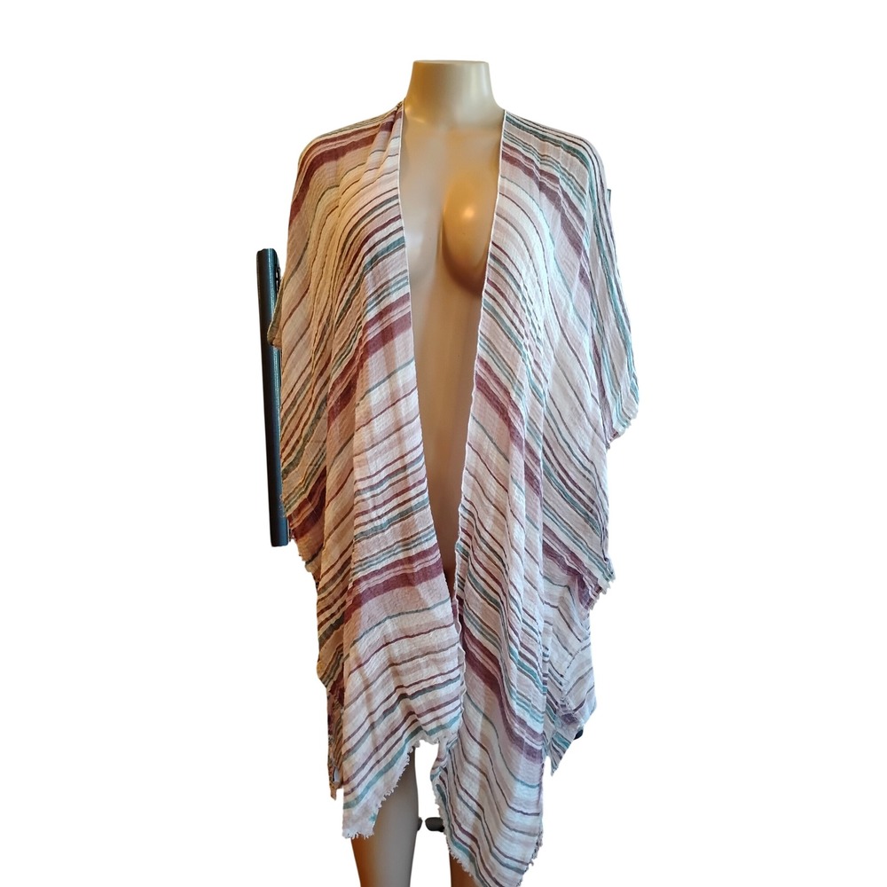 Boho Striped Sheer Gauze Kimono Wrap Open Front Cover Up Multi Color One Size